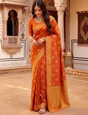 Red soft silk woven designer saree 2