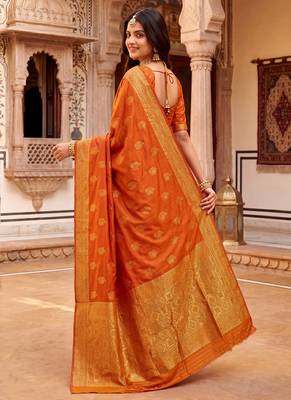 Red soft silk woven designer saree 3