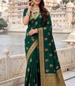 Dark green soft silk blend woven designer saree