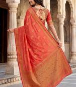 Peach soft silk woven designer saree