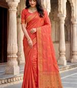 Peach soft silk woven designer saree