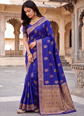 Royal blue soft silk blend woven designer saree 1
