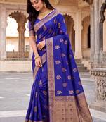 Royal blue soft silk blend woven designer saree