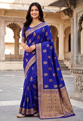 Royal blue soft silk blend woven designer saree 3