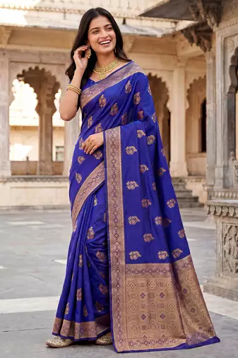 Royal blue soft silk blend woven designer saree