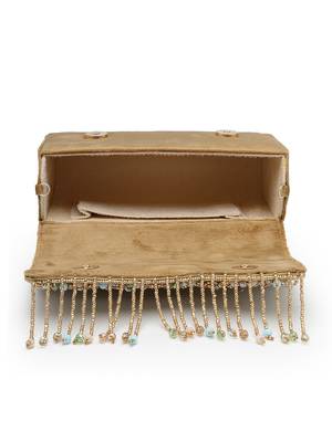  blush & bead antique gold & pastel multi suede embellished clutch 6
