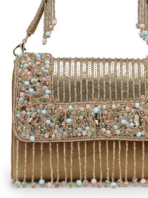  blush & bead antique gold & pastel multi suede embellished clutch 7