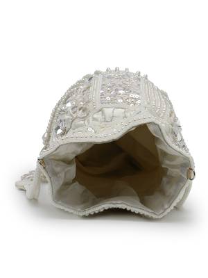 dewdrop fringe ivory pearl white 3d floral embellished potli 6