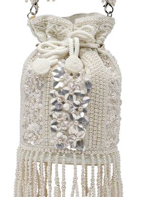  dewdrop fringe ivory pearl white 3d floral embellished potli 7