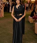 Trending black premium satin crush ready-to-wear saree with heavy worked stiched blouse     wedding & party wear