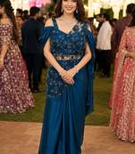 Luxury blue fandy satin ready-to-wear saree with heavy worked  stiched blouse     wedding & party