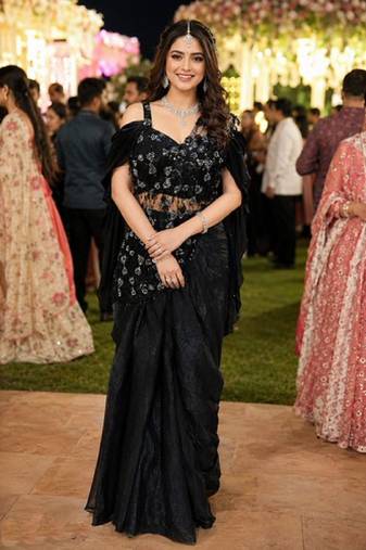 Luxury black fandy satin ready-to-wear saree with heavy worked  stiched blouse     wedding & party