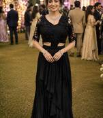 Designer black fandy satin ready-to-wear saree with embroidered stiched blouse     wedding & party wear