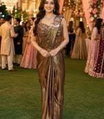 Women's stylish brown satin ready to wear saree with stiched blouse -perfect for party & festive