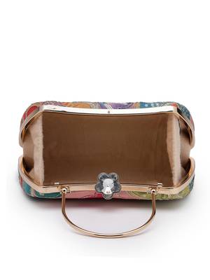  woven reverie coral multi abstract floral embroidered clutch 6