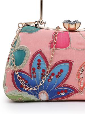  woven reverie coral multi abstract floral embroidered clutch 7