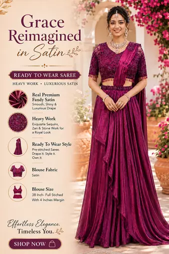Designer wine fandy satin ready-to-wear saree with embroidered stiched blouse     wedding & party wear