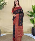 Black pure zari weaving silk saree with imaginative blouse piece