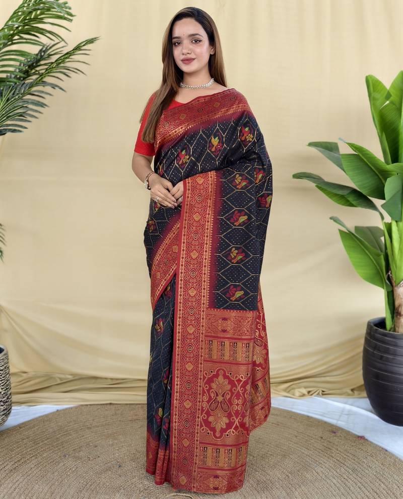 Black pure zari weaving silk saree with imaginative blouse piece