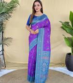 Purple pure zari weaving banarasi silk saree with imaginative blouse piece