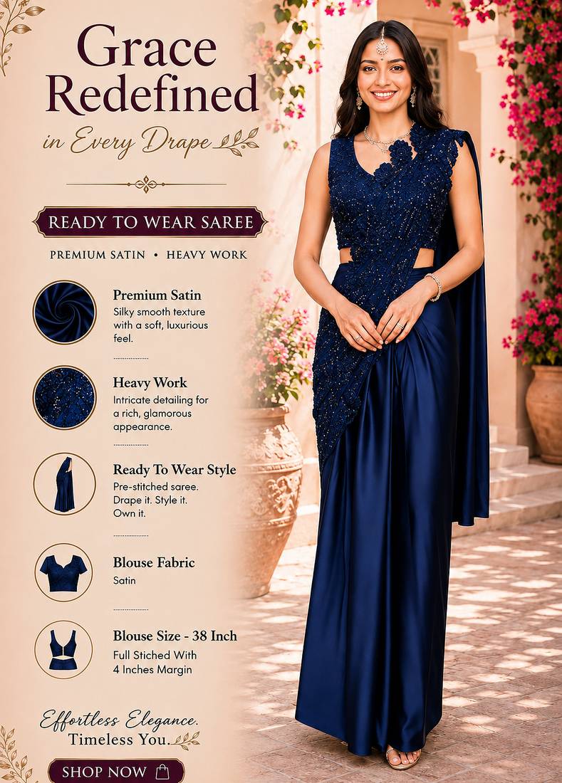 Trending black premium satin crush ready-to-wear saree with heavy worked stiched blouse     wedding & party wear