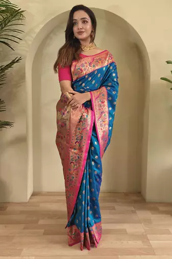 Royal blue silk blend saree