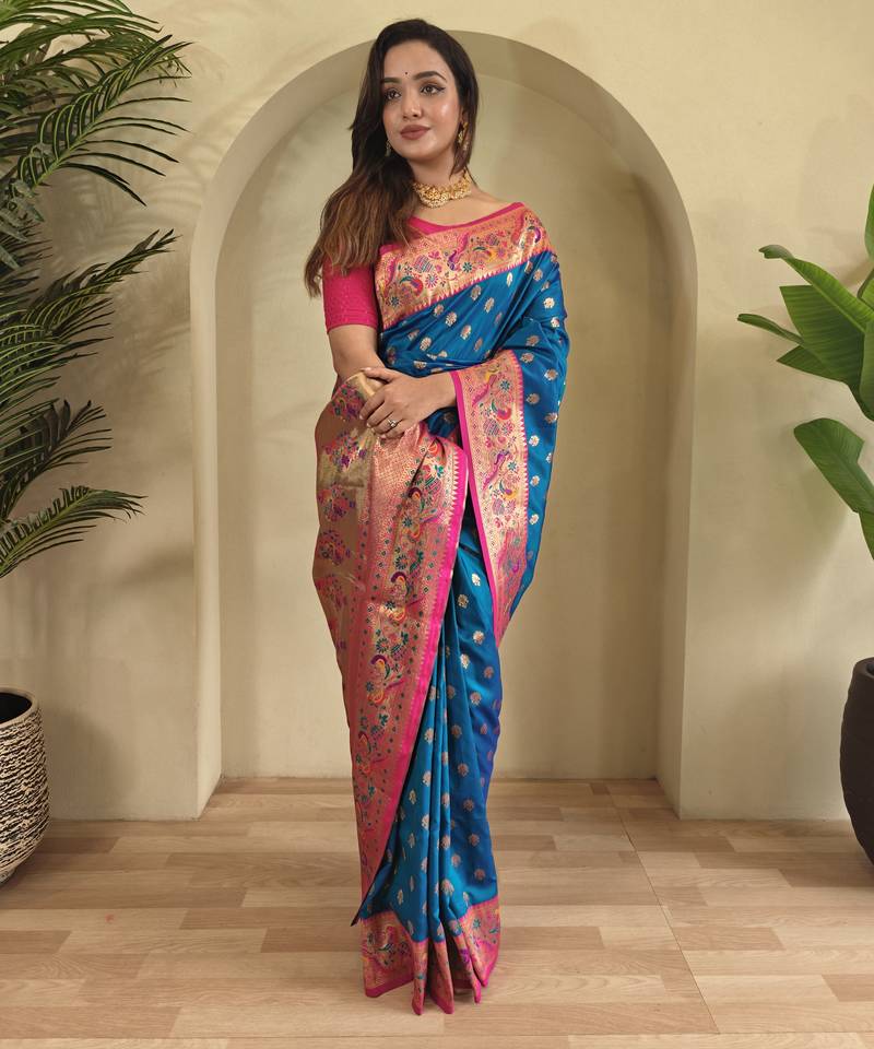 Royal blue silk blend saree