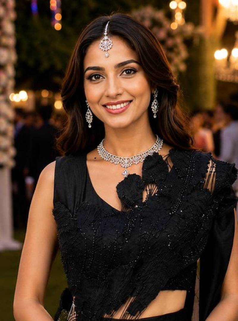 Trending black premium satin crush ready-to-wear saree with heavy worked stiched blouse     wedding & party wear