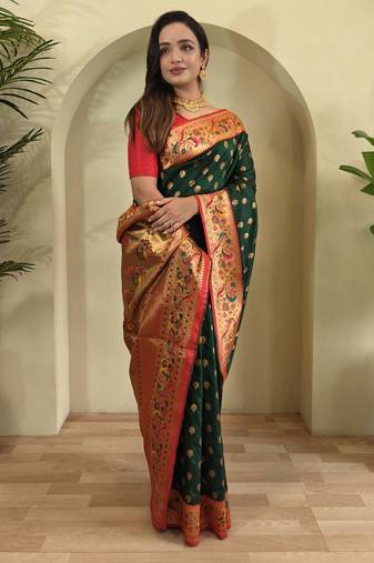 Green color silk blend saree