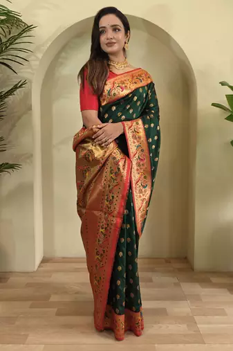 Green color silk blend saree