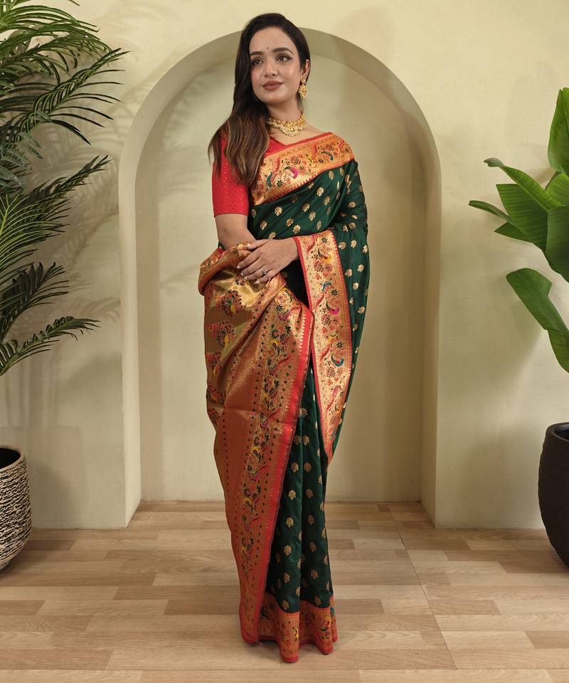Green color silk blend saree