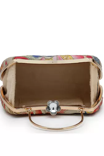   woven reverie beige multi abstract floral embroidered clutch