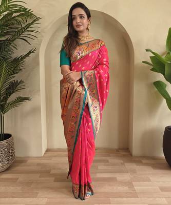 Pink color silk blend saree 1