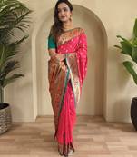 Pink color silk blend saree