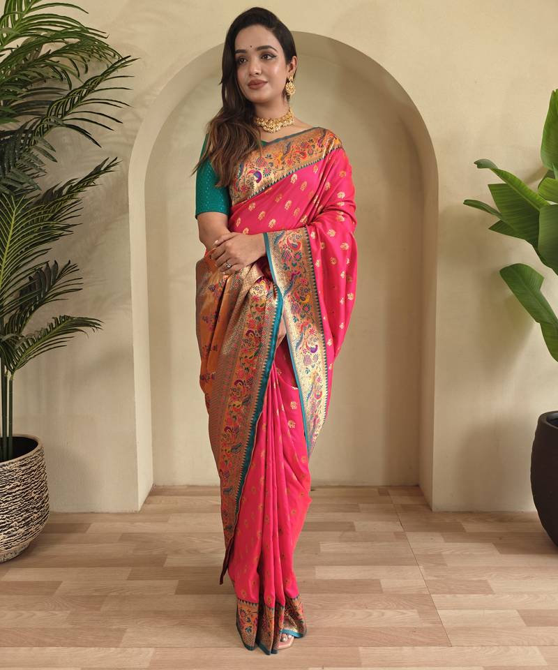 Pink color silk blend saree