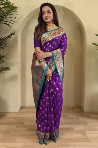 violet silk blend saree