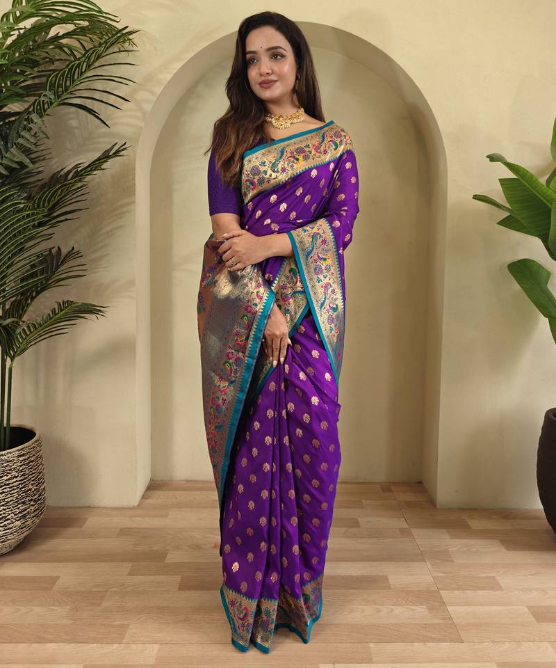 Violet paithani silk blend saree