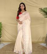 White color embroidery and floral,bird parttern work art silk saree