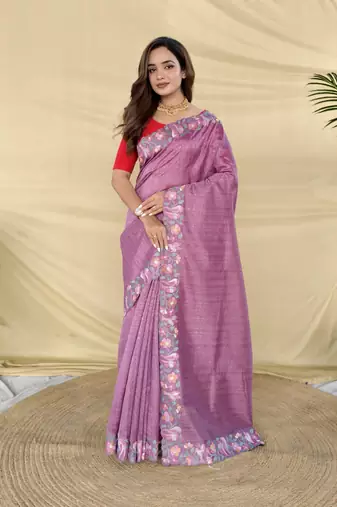 Purple color embroidery and floral,bird parttern work art silk saree