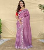 Purple color embroidery and floral,bird parttern work art silk saree
