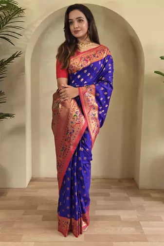 Purple color silk blend saree