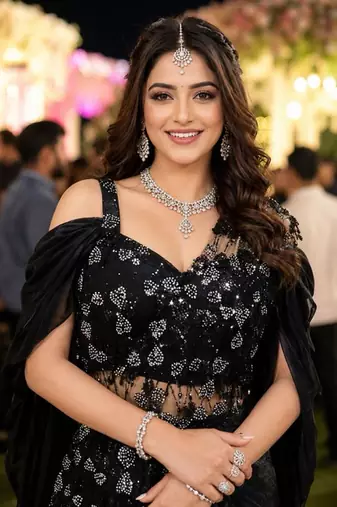 Luxury black fandy satin ready-to-wear saree with heavy worked  stiched blouse     wedding & party