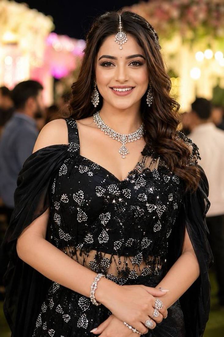 Luxury black fandy satin ready-to-wear saree with heavy worked  stiched blouse     wedding & party