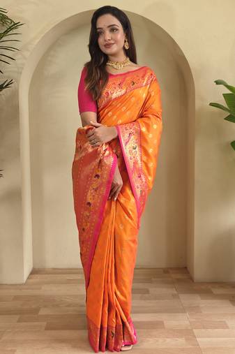 Orange color silk blend saree