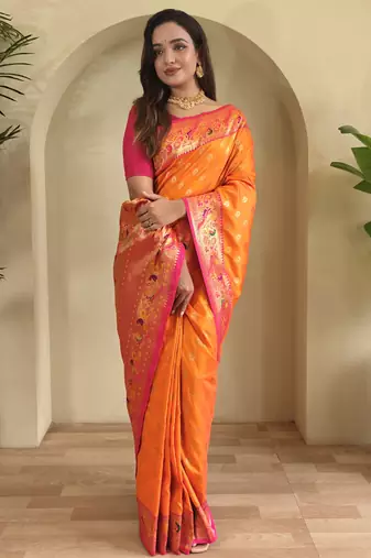 Orange color silk blend saree