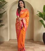 Orange color silk blend saree