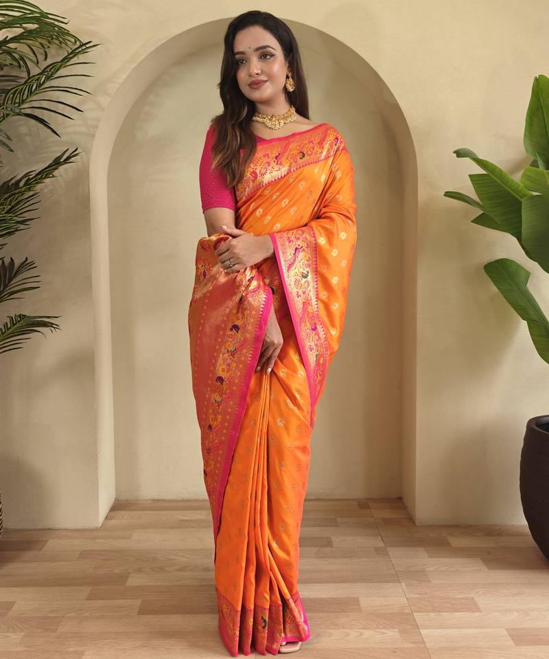 Orange color silk blend saree