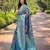 Elegant blue silk blend saree with contrast weaving border