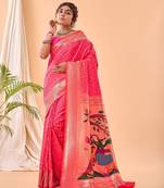 Rani pink bandhani weaving saree with paithani pallu