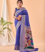 Navy blue bandhani weaving saree with paithani pallu